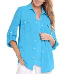 Woman Within Sky Blue Cotton Gauze Bigshirt 1X